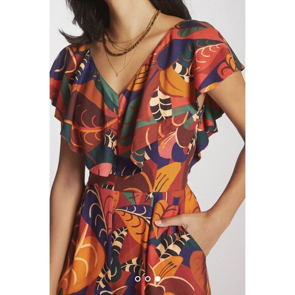 New Anthropologie Farm Rio Ruffled Jumpsuit size Xs - Picture 3 of 7
